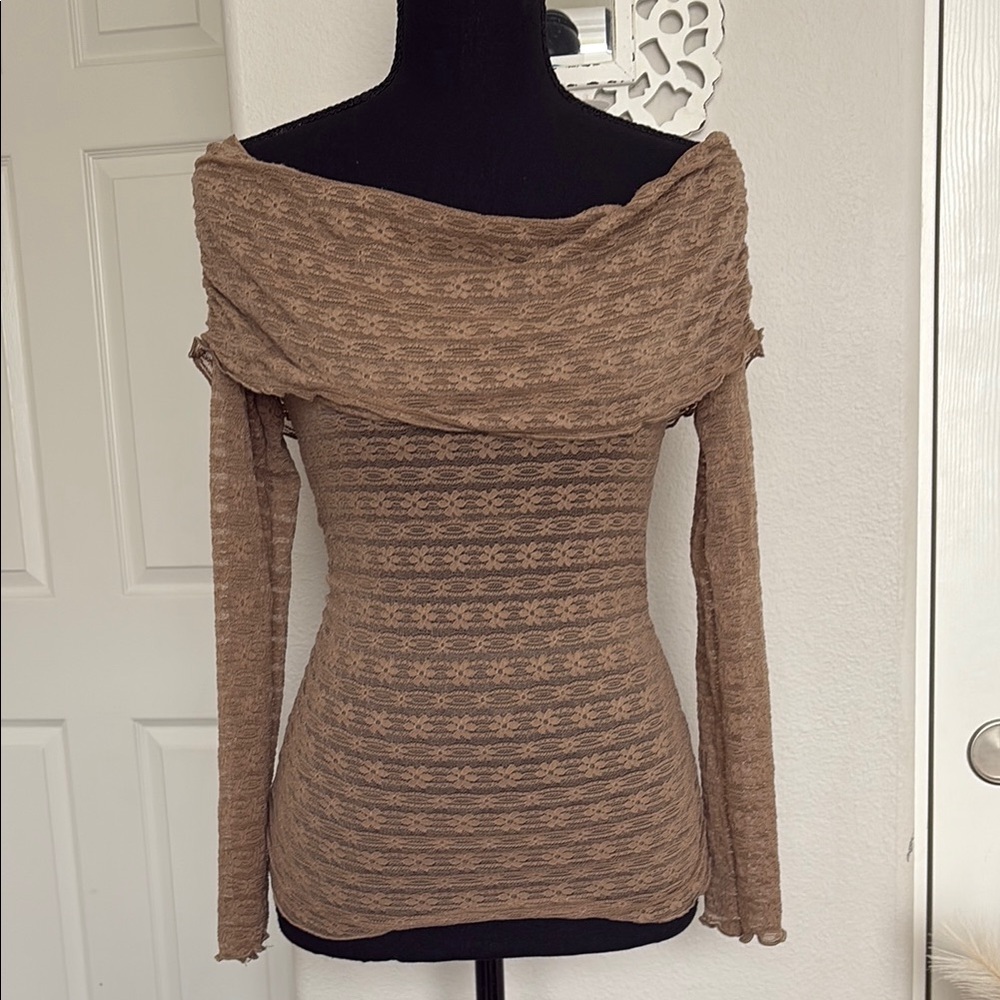 Brown Off-Shoulder lace top